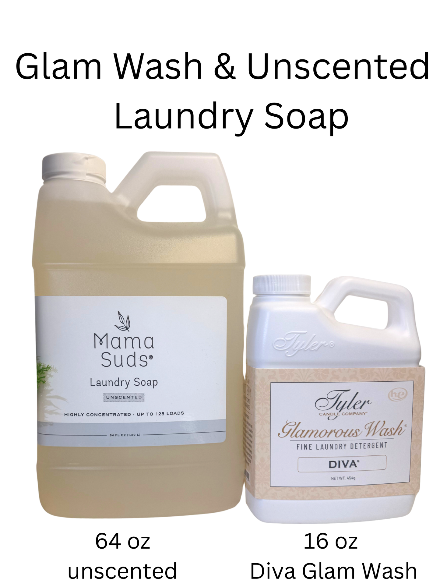 Diva Glam wash 16 oz with Mama Suds Unscented Laundry detergent 64 oz Bundle
